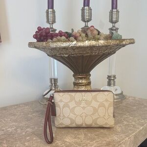 Coach Double Corner Zip Signature Wristlet, Two-Tone!